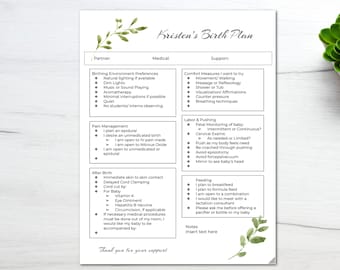 Birth Plan/ Birth Plan Template/ Editable Birth Plan/ Printable/ Custom Birth Plan/ Hospital Birth Plan/ Natural Birth Plan/ Doula