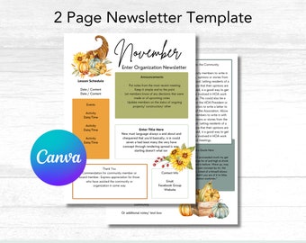 Plantilla de boletín de noviembre de Canva/ Plantilla de boletín editable/ Boletín de negocios/ Boletín de otoño/ Boletín de aula / Acción de Gracias