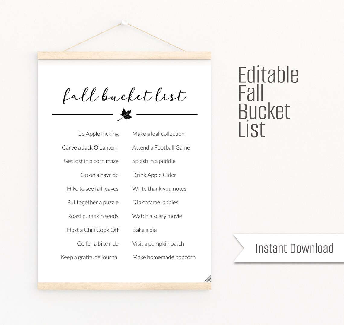Editable Fall Bucket List Poster/ Printable Bucket List/ Autumn ...