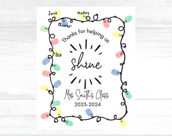 Teacher Christmas Gift from Class | Fingerprint Gift for School| Christmas Fingerprint Gift |Christmas Light Pun | Teacher Gift from Student