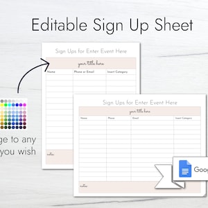 Bewerkbare sjabloon voor aanmeldingsblad / Afdrukbaar aanmeldingsformulier / Aanmeldingsformulier / Horizontale en verticale aanmelding / Google Documenten / Aanmelden telefoon e-mail