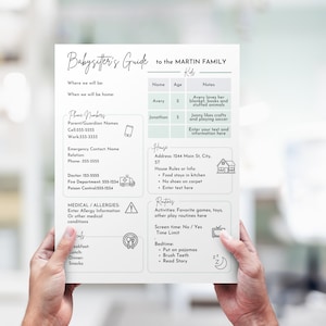 Editable Babysitter Notes | Babysitter Planner | Babysitting Guide ...