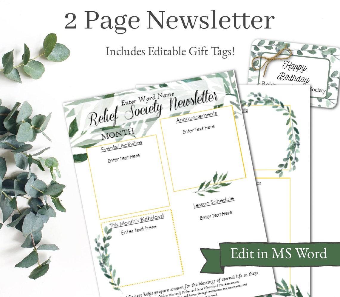 Editable Relief Society Newsletter/ LDS Newsletter Template/ Etsy Editable Relief Society Newsletter/ LDS Newsletter Template/ Etsy
