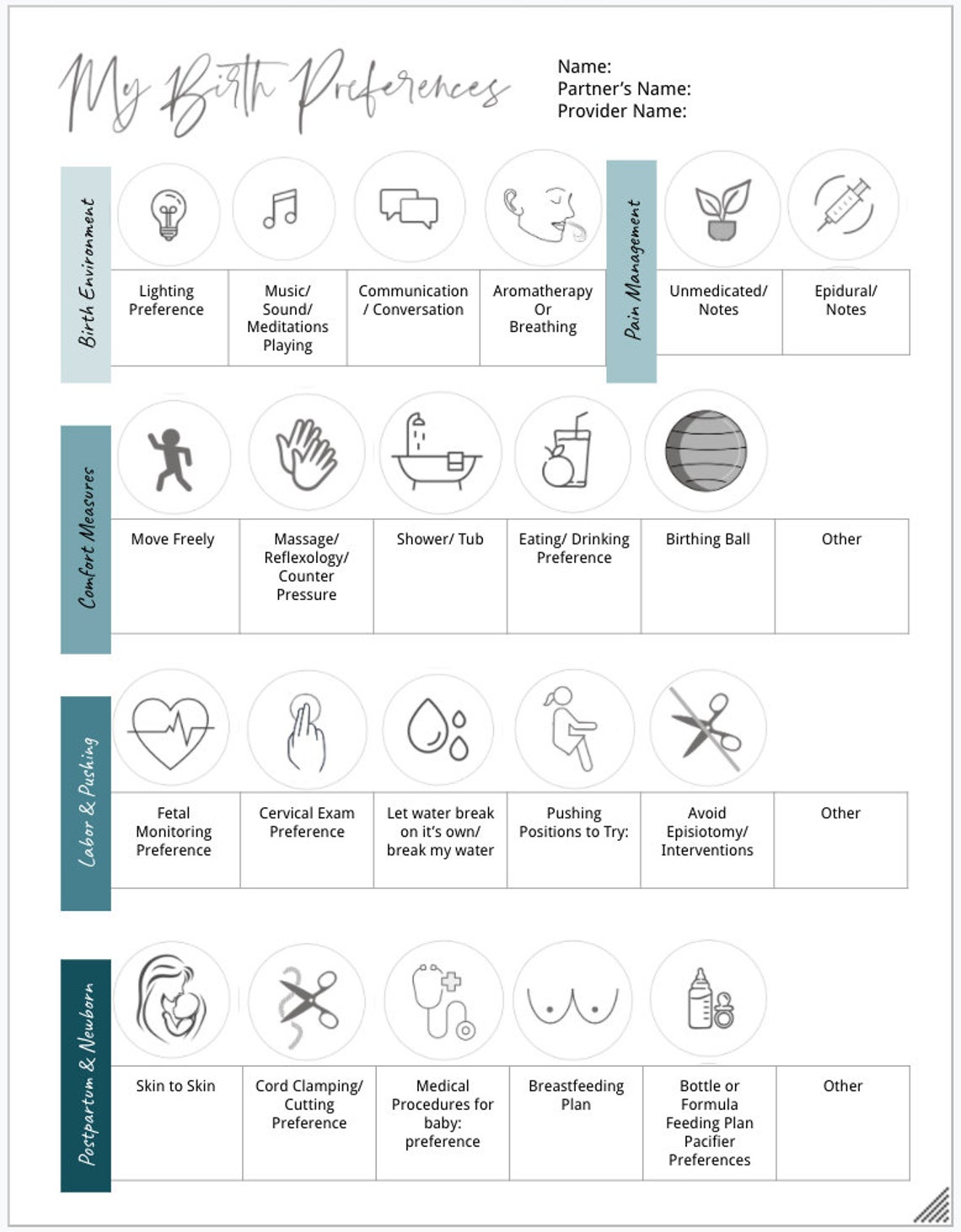 Visual Birth Plan Template