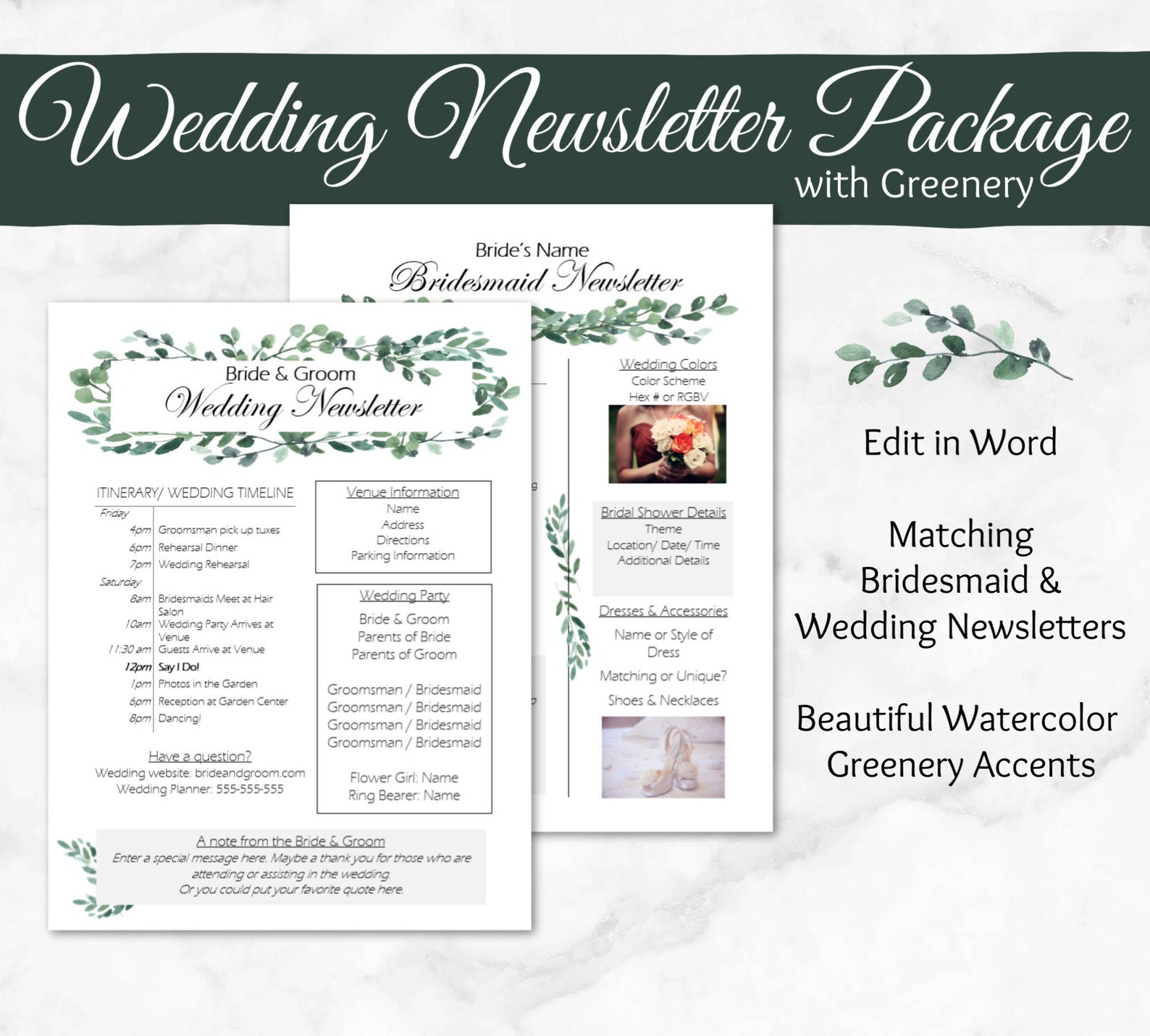 Wedding Newsletter / Bridesmaid Newsletter/ Editable Newsletter