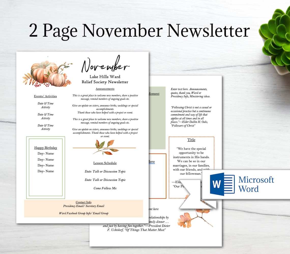Editable November Newsletter Template/ MS Word Newsletter Template