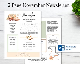 Editable November Newsletter Template/ MS Word Newsletter Template/ Business Newsletter/ Fall Newsletter/ Newsletter Word/ School Newsletter