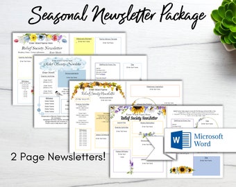 Editable Relief Society Newsletter Package/ Seasonal Newsletters/ LDS Newsletter Template/ Young Women's Newsletter / Edit in Word