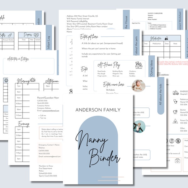 Bewerkbare Nanny Binder / Nanny Notes / Nanny Agreement / Nanny Planner / Bewerkbare sjabloon / Noodinformatie / Instant Download/Afdrukbaar