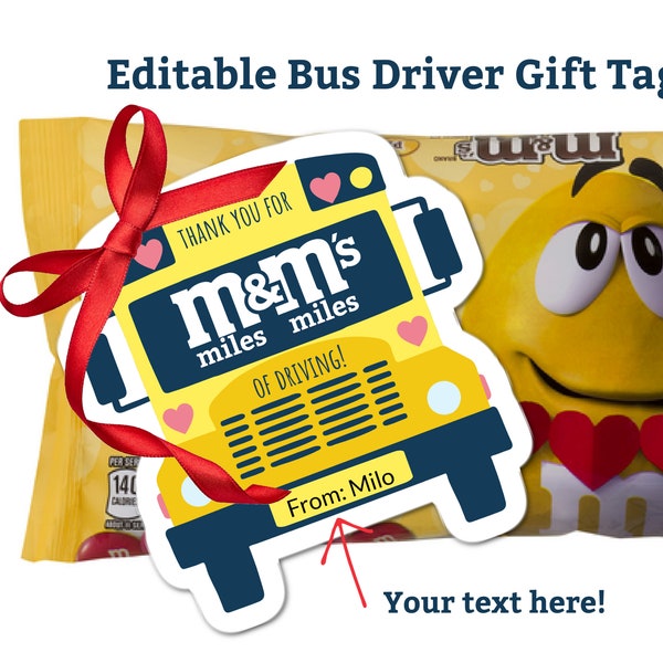 Bus Driver Appreciation/ Bus Driver Valentine/ Thank you Note for Bus Driver/ Gift Tag/ Bus Driver Gift Ideas/ Bus Driver Thank You