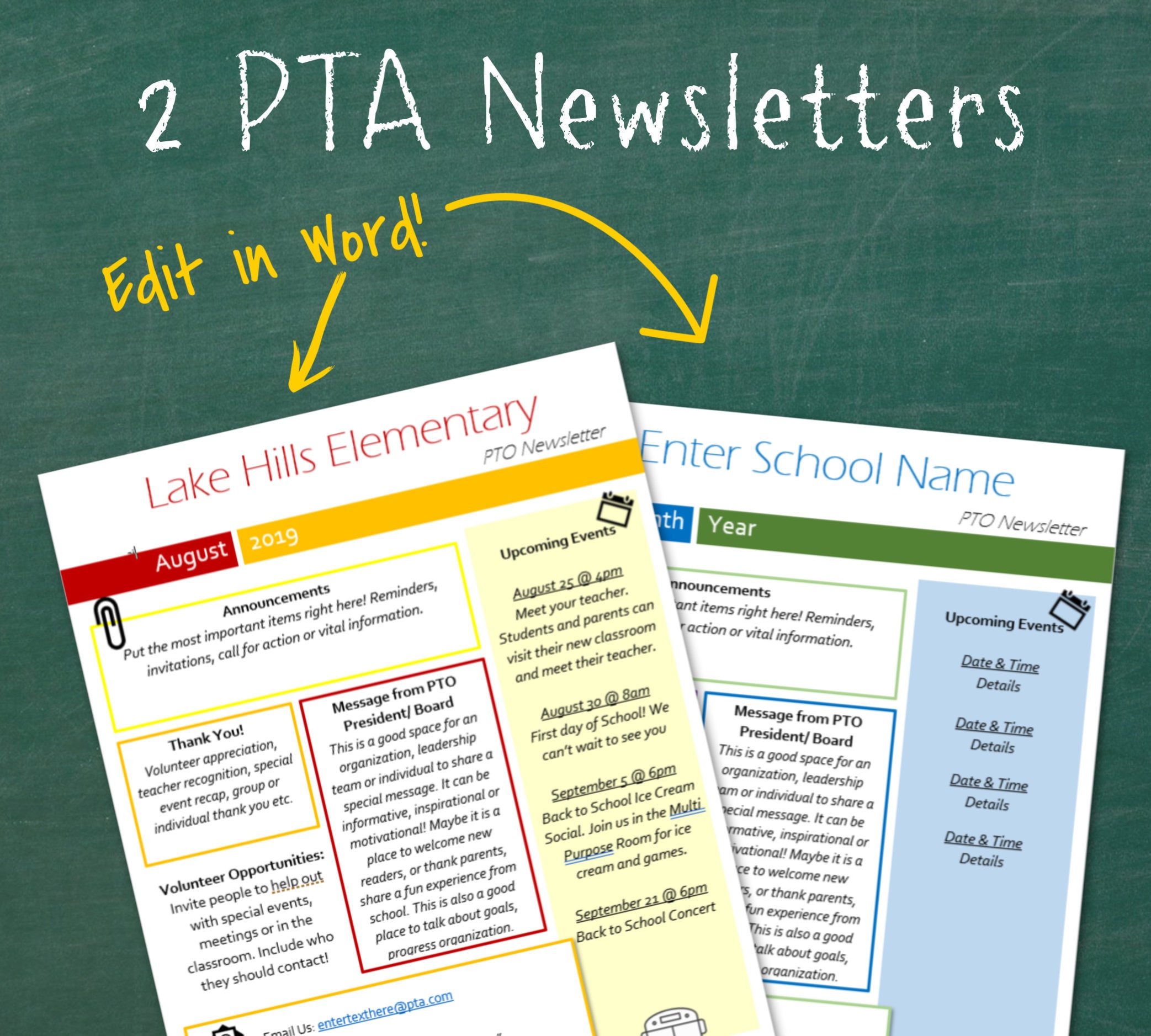 PTO PTA Newsletter Template Editable/ Printable or Email Etsy