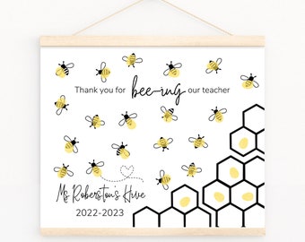 Regalo de agradecimiento para el maestro de la clase / Regalo para el maestro con huella dactilar / Regalo para el maestro de fin de año / Regalo de agradecimiento de abeja / Regalo personalizado / Canva