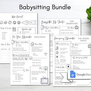 Babysitter Information Sheet/ Nanny Notes/ Babysitter Checklist/ Editable Template/ Emergency Information Sheet/ Instant Download/Printable