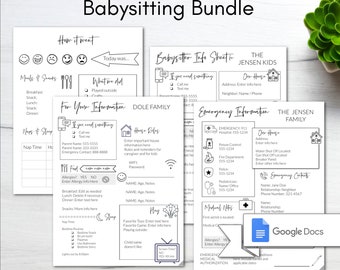 Babysitter Information Sheet/ Nanny Notes/ Babysitter Checklist/ Editable Template/ Emergency Information Sheet/ Instant Download/Printable