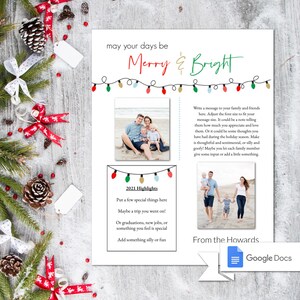 Boletín de Navidad/ Feliz y brillante/ Plantilla de boletín de revisión del año/ Plantilla de boletín editable/ Editar en Word/ Boletín familiar