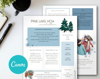 Boletín de HOA Invierno/ Boletín de vecindario/ Plantilla de boletín editable/ Boletín de Canva/ Boletín de inicio/ Asociación de propietarios de viviendas