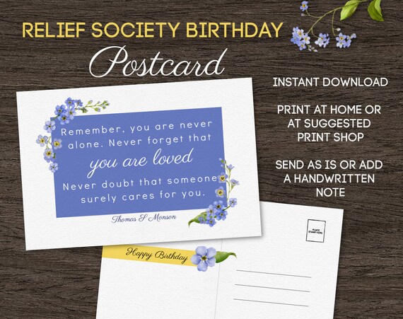 Relief Society Birthday Cards/ Birthday Postcard/ LDS | Etsy