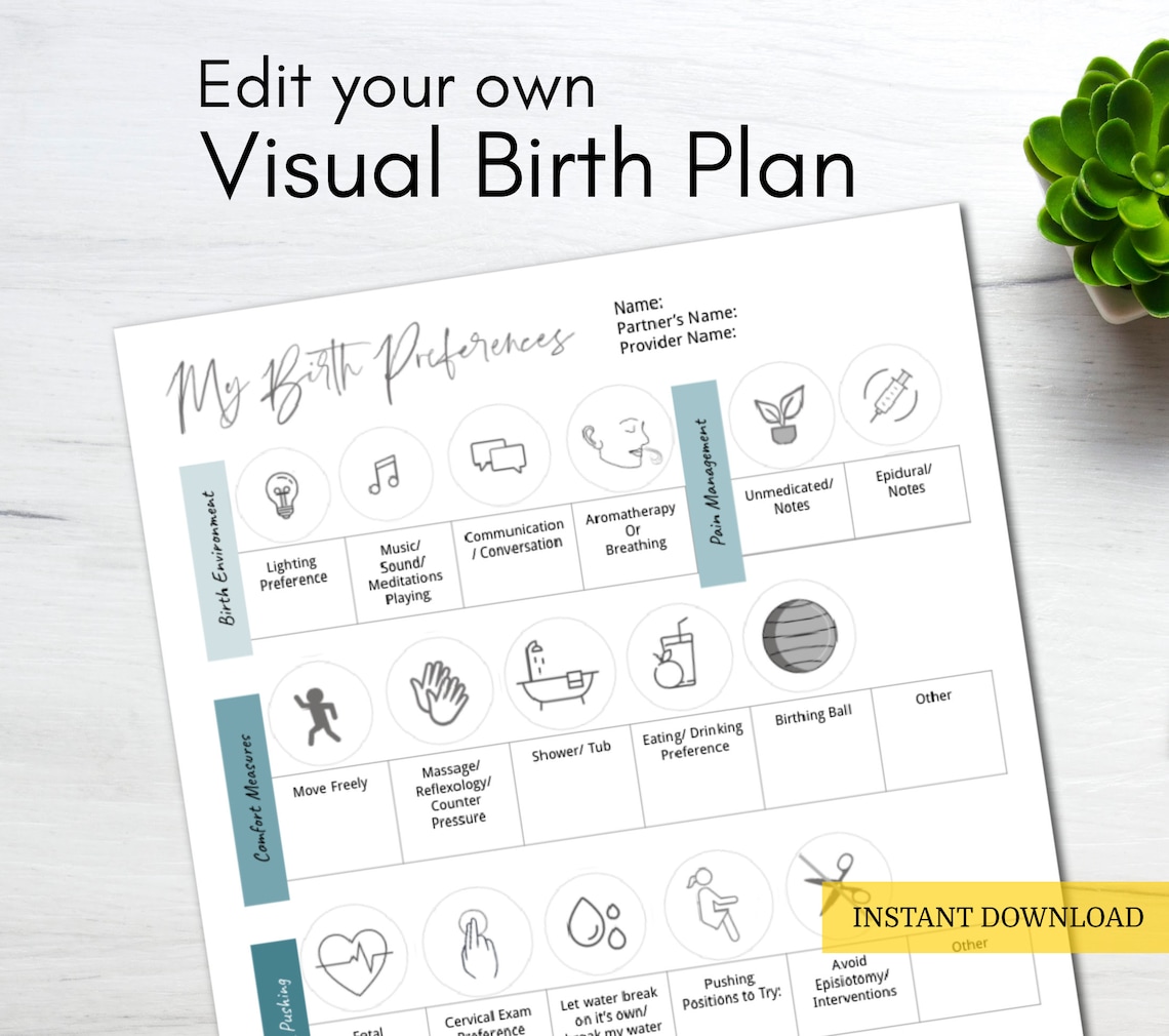 visual-birth-preferences-birth-plan-template-editable-birth-etsy