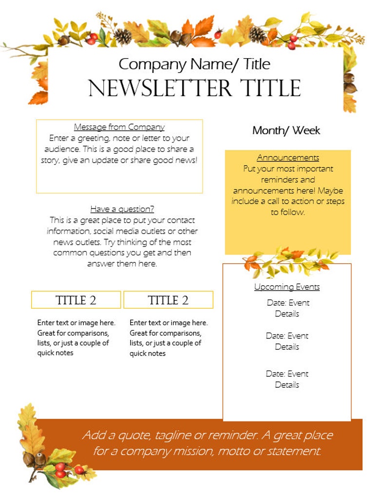 Editable Newsletter Template MS Word Newsletter Template Business 