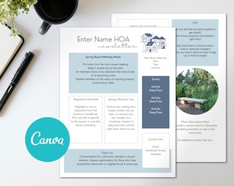 HOA Newsletter/ Neighborhood Newsletter/ Editable Newsletter Template/ Canva Newsletter/ Home Newsletter/ Home Owners Association