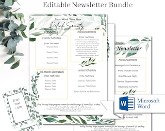 Editable Relief Society Newsletter/ LDS Newsletter Template/ Young Women&#39;s Newsletter / 2021 Newsletter/ Edit in Word