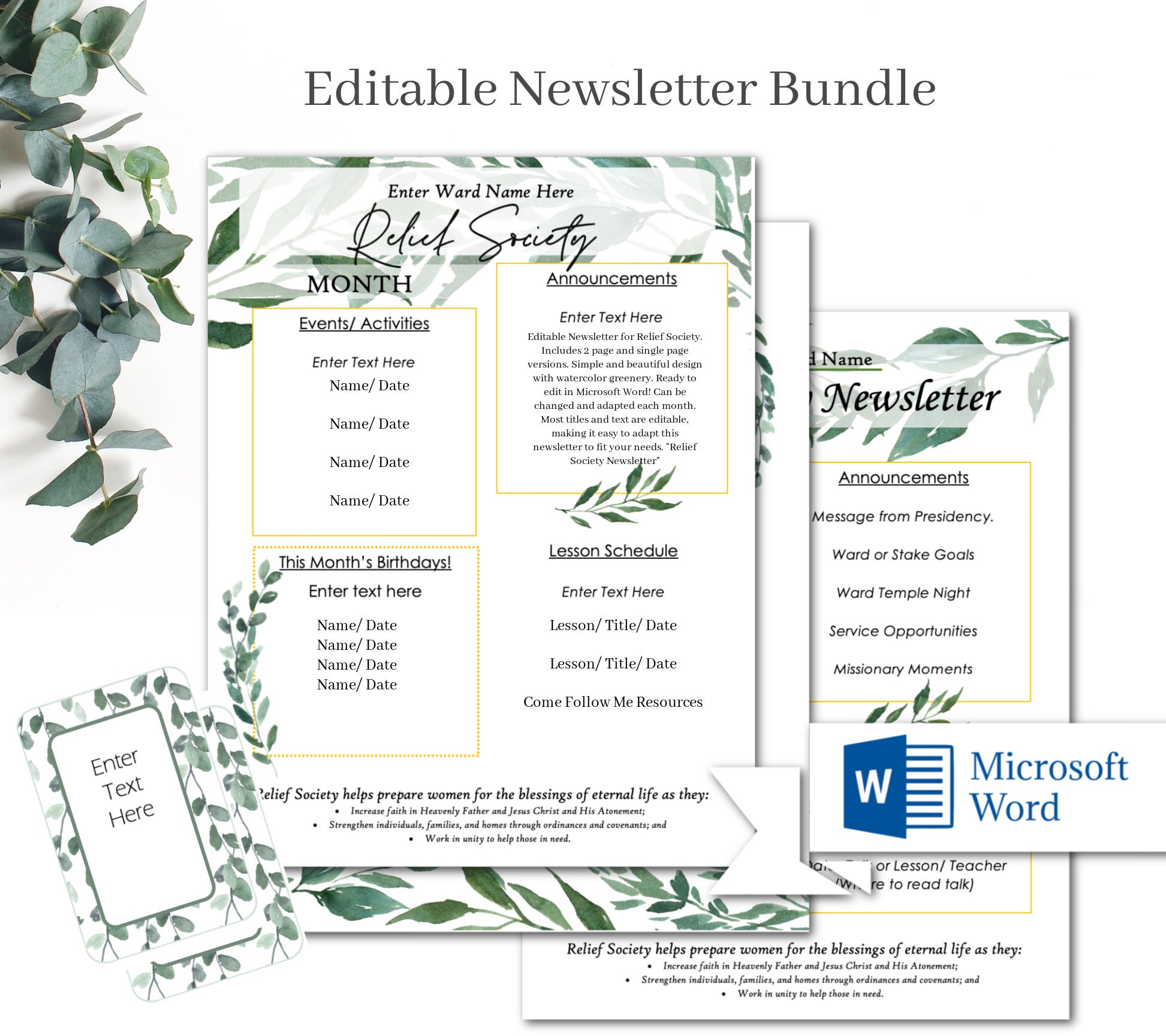Editable Relief Society Newsletter/ LDS Newsletter Template/ Young Editable Relief Society Newsletter/ LDS Newsletter Template/ Young