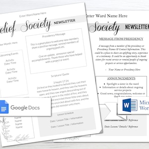 Editable Relief Society Newsletter/ 2023 Newsletter/  LDS Newsletter Template/ Editable Newsletter Template/ RS Newsletter/ Black & White