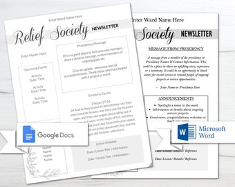 Editable Relief Society Newsletter/ 2023 Newsletter/  LDS Newsletter Template/ Editable Newsletter Template/ RS Newsletter/ Black & White