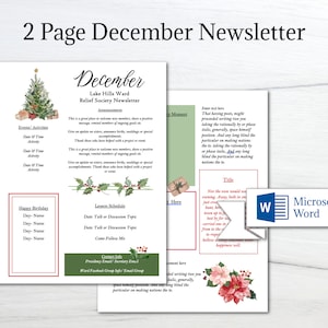 Editable Relief Society Newsletter for Christmas/ December Newsletter/ LDS Newsletter Template/ Young Women's Newsletter / Edit in Word image 1