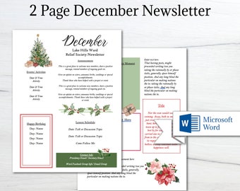 Editable Relief Society Newsletter for Christmas/ December Newsletter/ LDS Newsletter Template/ Young Women's Newsletter / Edit in Word