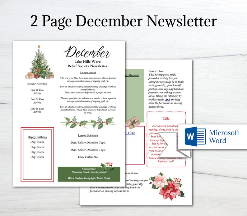 Editable Relief Society Newsletter for Christmas/ December Newsletter/ LDS Newsletter Template/ Young Women's Newsletter / Edit in Word image 1