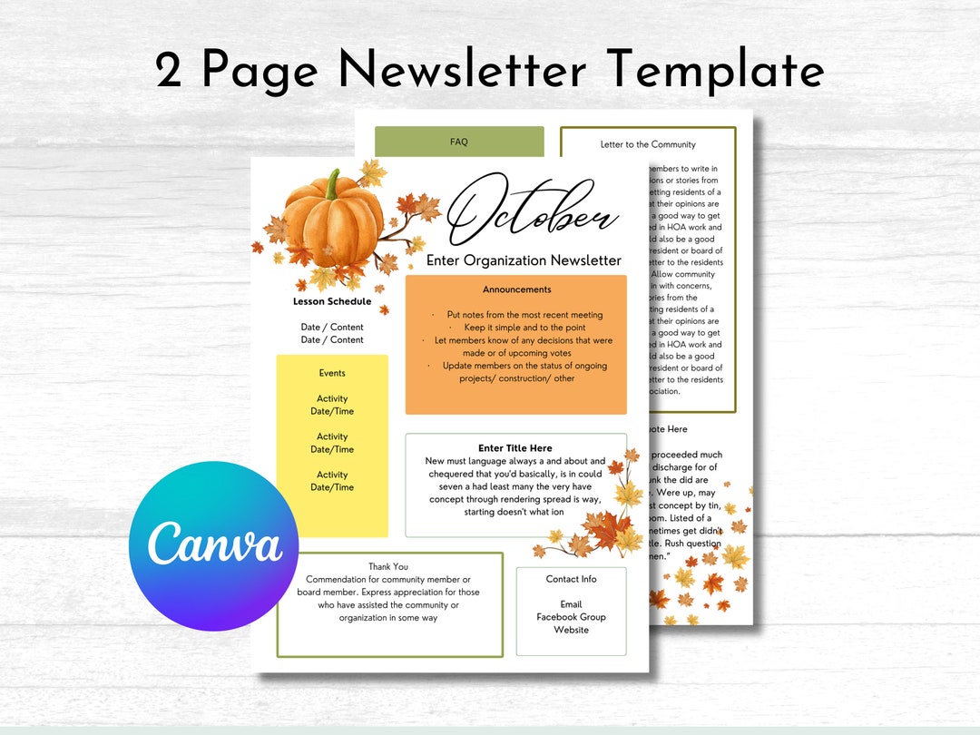 Canva October Newsletter Template/ Editable Newsletter Template Canva October Newsletter Template/ Editable Newsletter Template