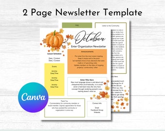 Plantilla de boletín de octubre de Canva/ Plantilla de boletín editable/ Boletín de negocios/ Boletín de otoño/ Word de boletín/ Boletín de aula