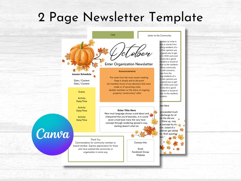 Canva October Newsletter Template/ Editable Newsletter Etsy
