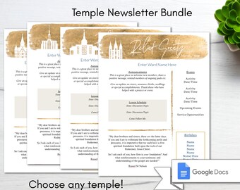 Editable Relief Society Newsletter/ 2022 Newsletter/ LDS Temple/ LDS Newsletter Template/ Relief Society Presidency/ Temple Artwork