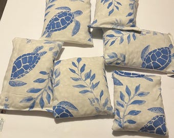 Coussin chauffant micro-ondable à motif tortue bleue et algues, rempli de billes