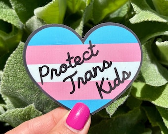 Protect Trans Kids Heart Sticker, Trans Pride Water Bottle Vinyl Decal