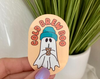 Coffee Halloween Waterproof Sticker | Cold Brew | Cozy Fall Water Bottle Sticker | Coffee Lover Humor