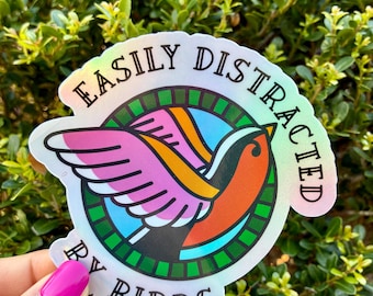 Easily Distracted by Birds Sticker, Sparrow Tattoo Design, Bird Lover Gift, Waterproof Vinyl
