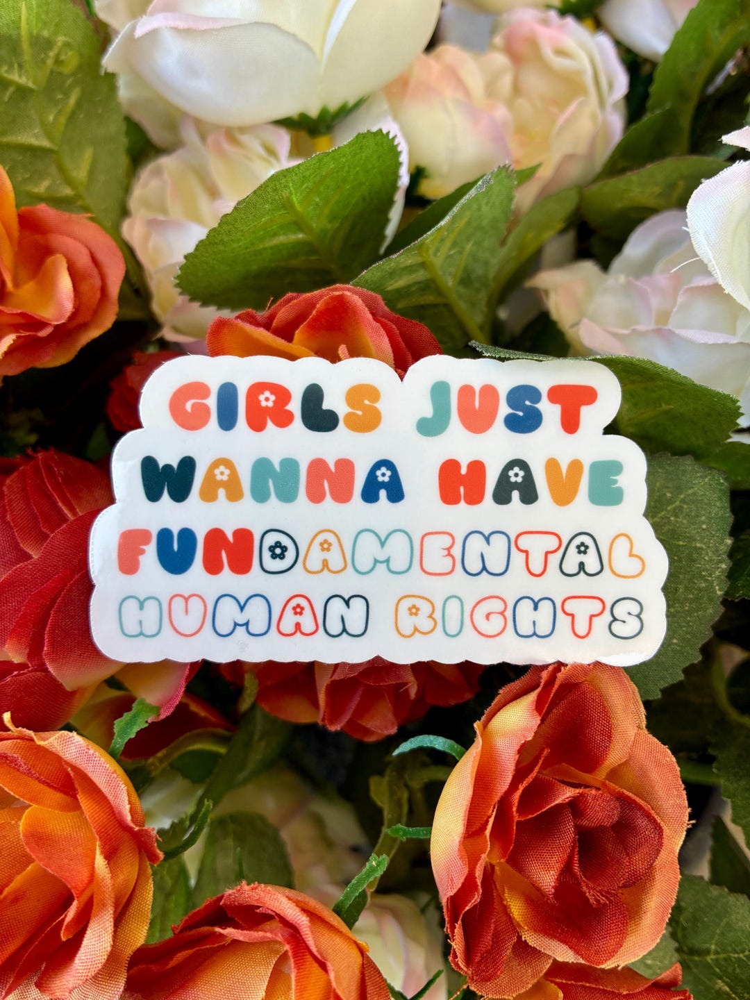 Fundamental Rights Sticker Feminist Sticker, Girls Just Want Fundamental Human Rights Retro Bubble ...