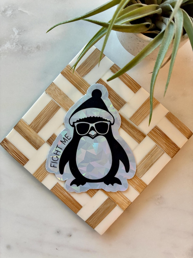Funny Penguin Sticker – Sunglasses, Hat, Sarcastic Humor Vinyl Decal image 1