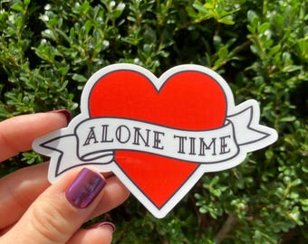 Alone Time Heart Tattoo Sticker, Traditional Flash Style, Waterproof Vinyl Decal