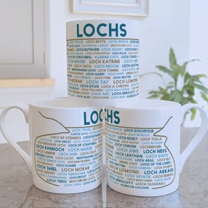 Lochs fine china mug, Scottish gift for sailors, fishermen, and swimmers, designed and printed in Scotland