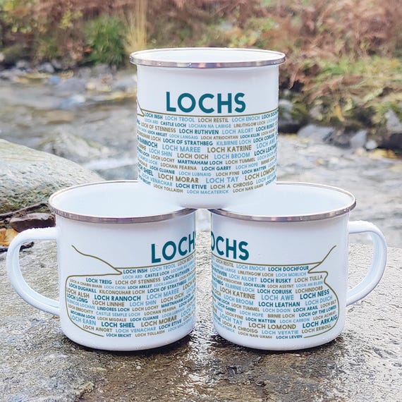 Lochs Enamel Mug - gift for swimmers or sailors designed and printed in Scotland