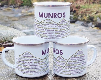 Munros Enamel Mug - gift for Munro baggers designed and printed in Scotland