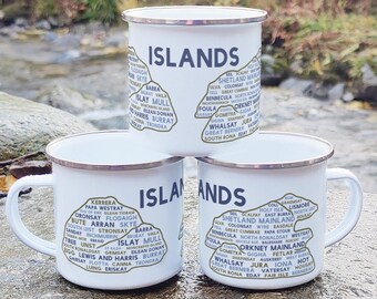 Scottish Islands Enamel Mug - outdoorsy gift designed and printed in Scotland