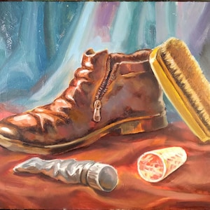 Pintura al óleo original sobre cartón - Boot y sus amigos - Bodegón al estilo de Van Gogh. Cosas divertidas para el hogar que crean un ambiente acogedor.