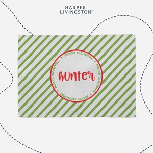 Green Stripes Fabric Placemat | Christmas | Gift Idea | Personalized | Washer & Dryer Safe | Durable Decoration | Hand Made in the USA