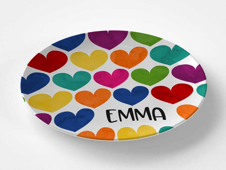 Valentine Rainbow Hearts Valentines Day Gift Idea Personalized Dishwasher Safe Oven Safe Microwave Safe DecoWare® image 2