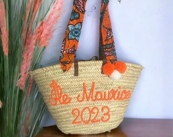 Personalized gift palm beach bag basket, fabric handles